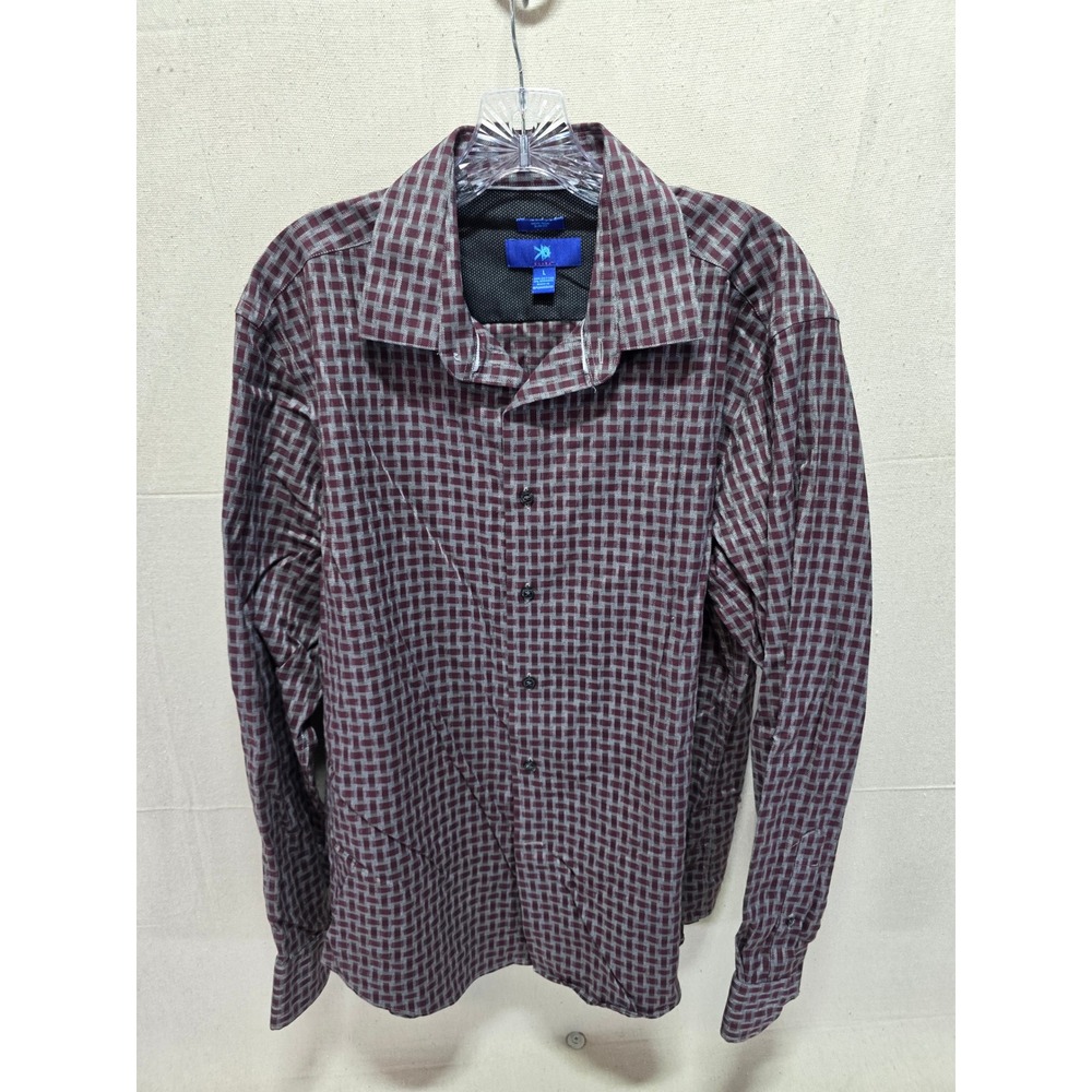 Egara Slim Fit Non-Iron Shirt Mens Large Burgundy Grey Geometric Basketweave